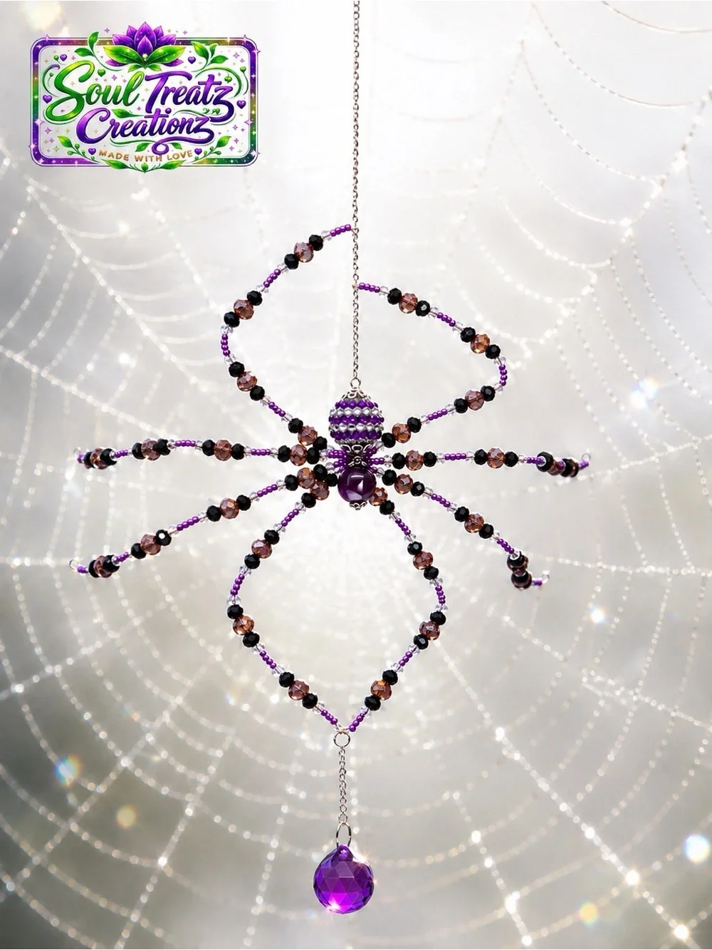 Purple Beaded Spider Crystal Sun Catcher